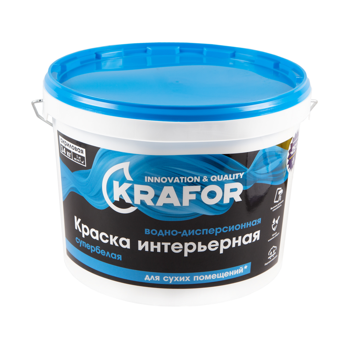Краска в/д интер.  супербелая 14 кг (1) "krafor"   (син.)