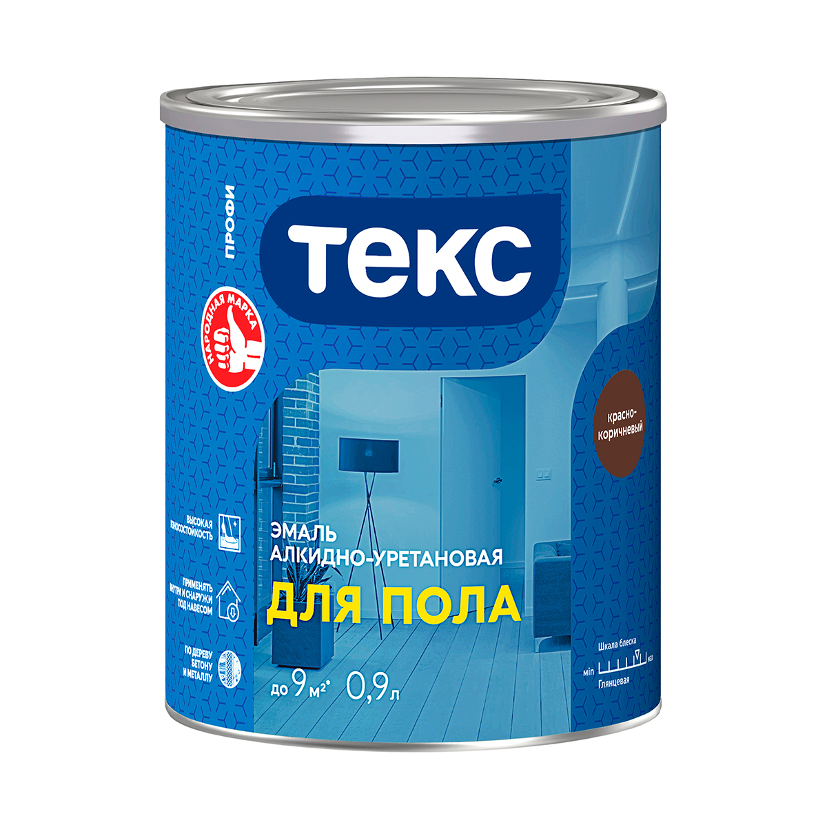 Эмаль "профи" для пола алкидно-уретан. красно-коричневая 0,9 л (1/12) текс
