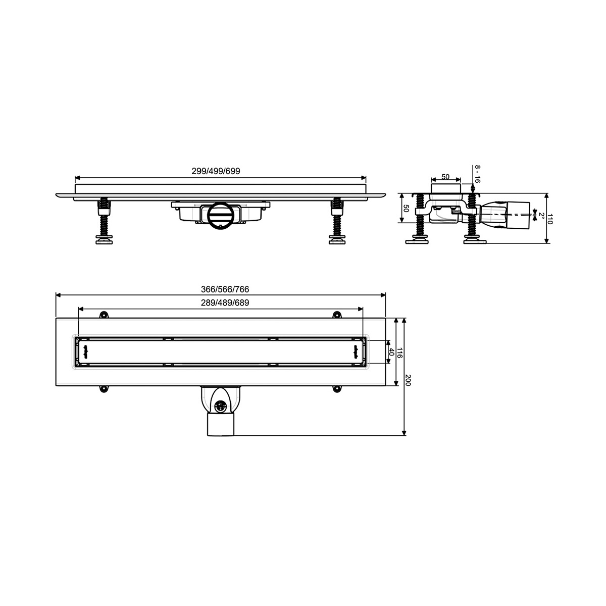 Трап линейный для душа "венеция слим" (квадратн. профиль l 500 мм) (1/4) "wirquin"
