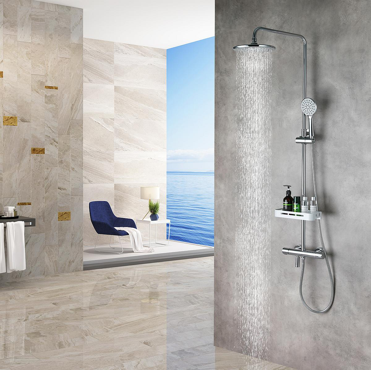 Душевая система "tropic" lm7010c  термостат., верх. душ "тропич. дождь" 1-ф. лейка (1/4) "lemark"