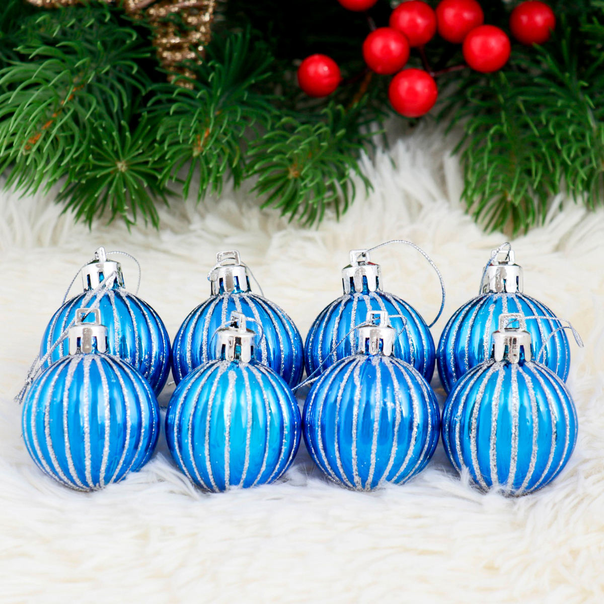 Шары новогодние d-4 см (набор 9 шт.) "тыковка" синий  "зимнее волшебство" 2122988