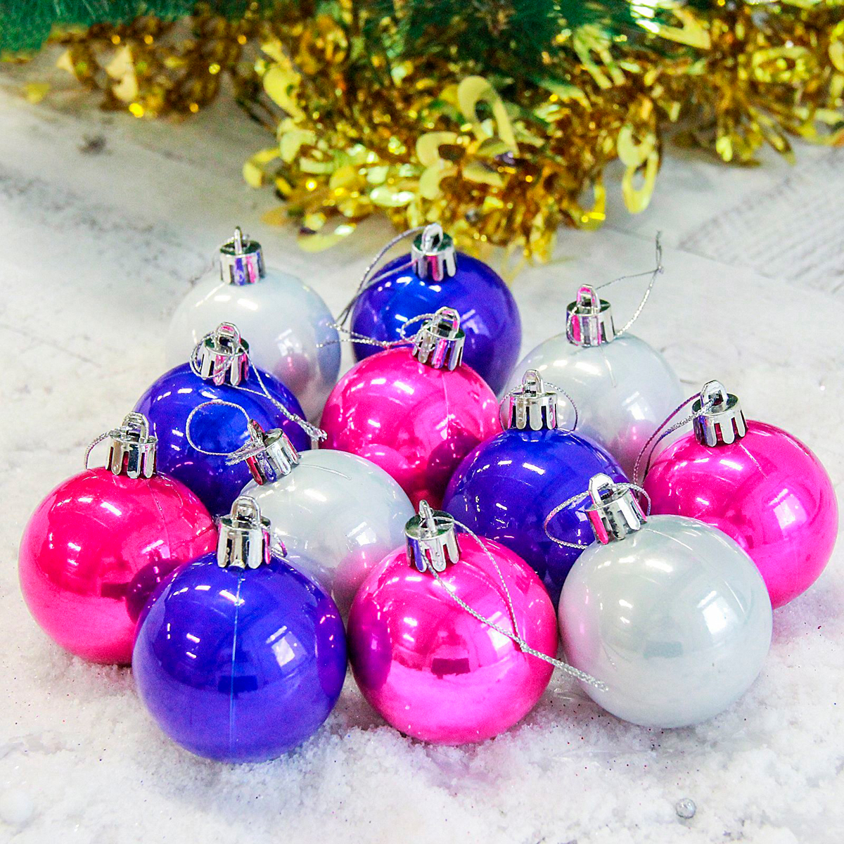 Шары новогодние d-5 см (набор 12 шт.) "жемчужный глянец" цвет микс "зимнее волшебство" 2178140