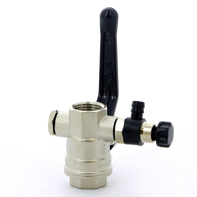 Кран шаровый BUGATTI OREGON 1/2" ВВ ручка с заглушкой 1/4" и дренажным вентилем