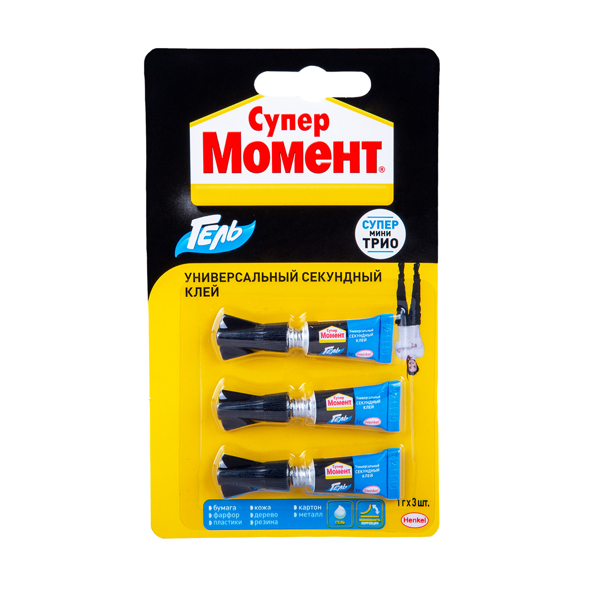 Клей момент супер гель "мини-трио" 1 г блистер 3 шт. (1/12) "хенкель"