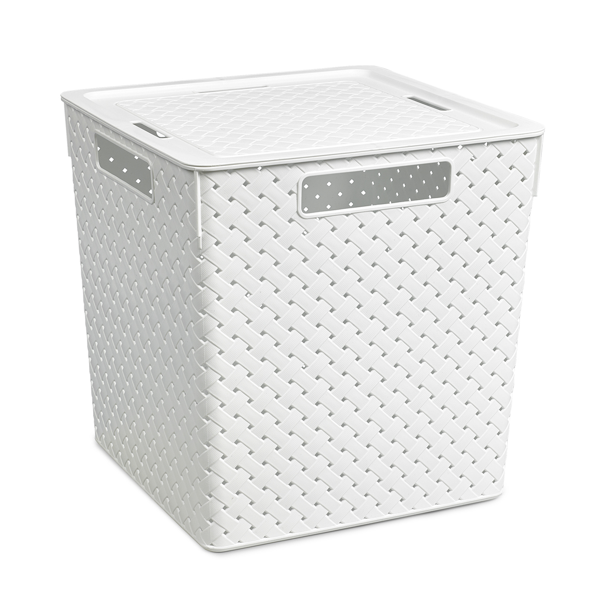 Корзина для хранения с крышкой "береста" 23 л  29,4*29,4*30,1 см (белая) (1/9) "виолет"