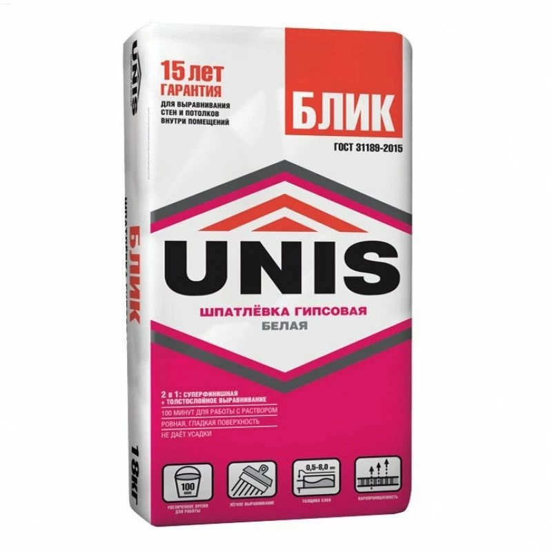 Шпатлевка гипсовая ЮНИС Блик 18 кг