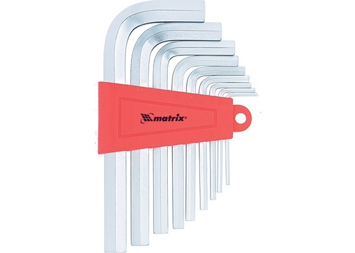 Набор ключей имбусовых HEX, 2-12 мм, CrV, 9 шт, короткие с сатинированным покрытием Matrix (12301)