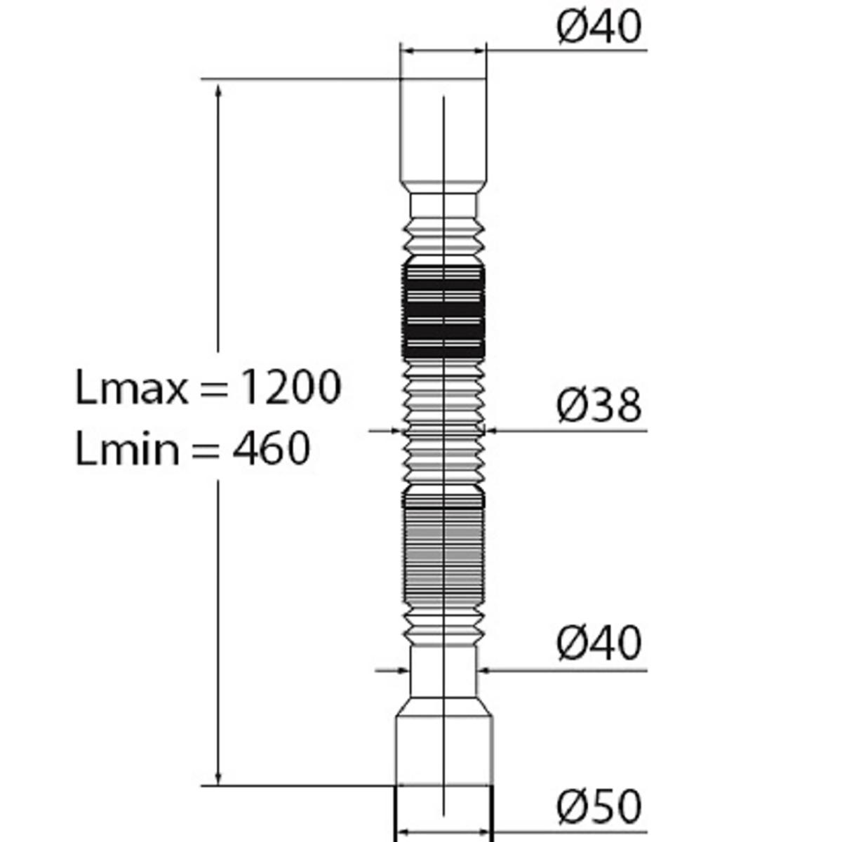 Трубка гибкая "элит мини" 1200 мм, 40 х 40/50 мм (1/60) "вирпласт"