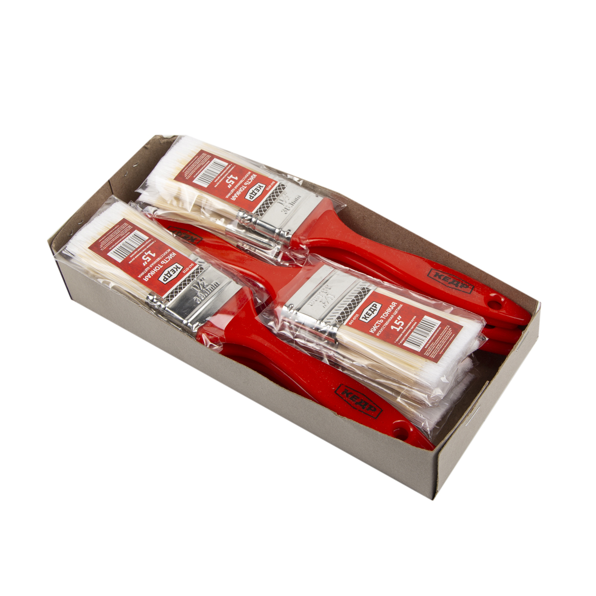 Кисть плоская тонкая искуств.щетина  №1,5/38 мм (12/1200) пласт.ручка "кедр"  047-0715