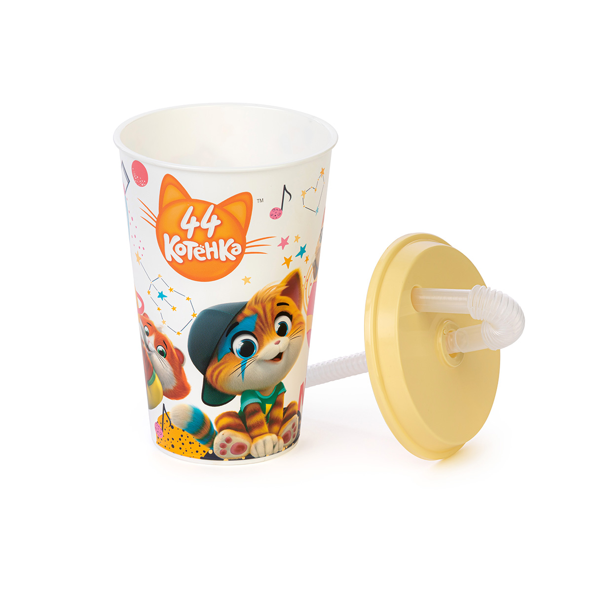 Стакан пласт. "44 котёнка" 0,5 л с крышкой и трубочкой (1/30) "альтернатива"  м7655