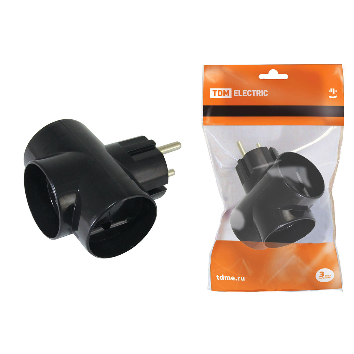Разветвитель электрический 3 гнезда 16а 250b, черный (1/20/240) tdm sq1806-0042