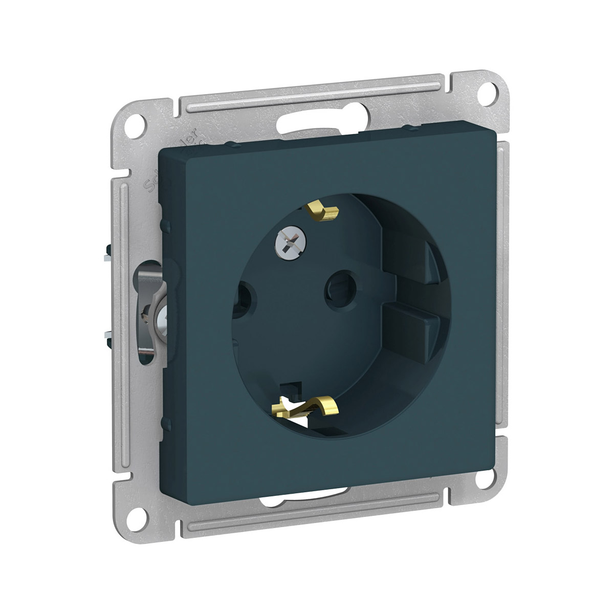 Розетка "atlasdesign" 1 местн. с заземл, с шторками (механизм) 16а, изумруд (1/5/20) "schneider"