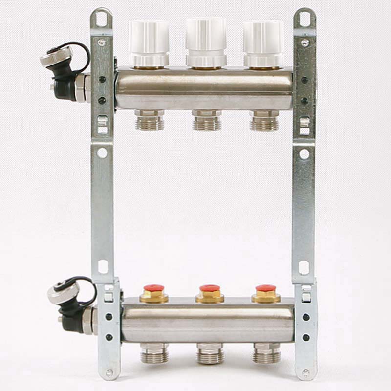 Колл. группа UNI-FITT 1"x3/4" ЕК 3 выхода с вентилями и дренажными клапанами - нерж.сталь