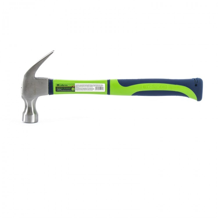 Молоток-гвоздодер, 450 г, с магнитом, фибергласовая обрезиненная рукоятка Сибртех (10441)