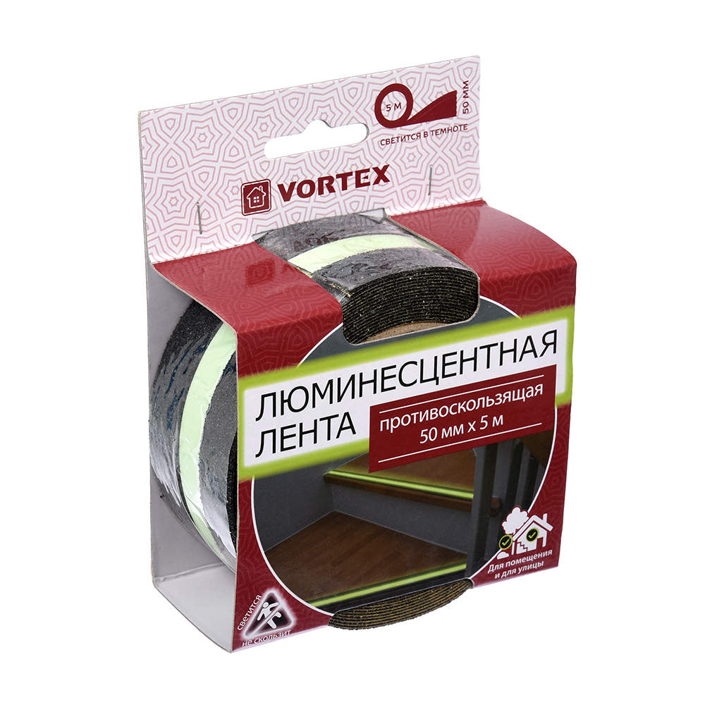 Лента клейкая противоскольз. 50 мм х 5 м люминесцентная (1/48) "vortex" 24161
