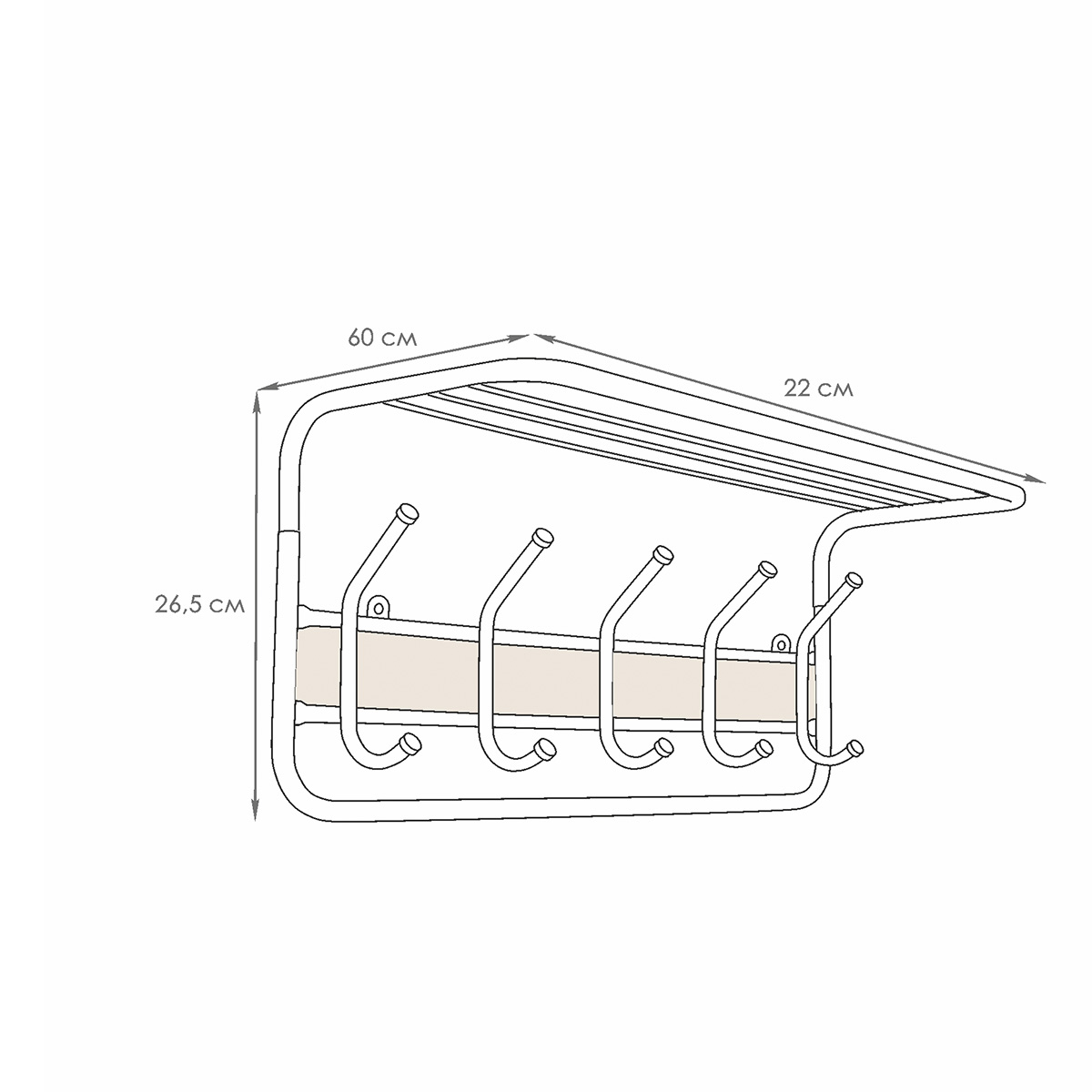 Вешалка настенная с полкой "уют 21" (5 крючков) 600*220*265 мм белый (1) вспу21 б