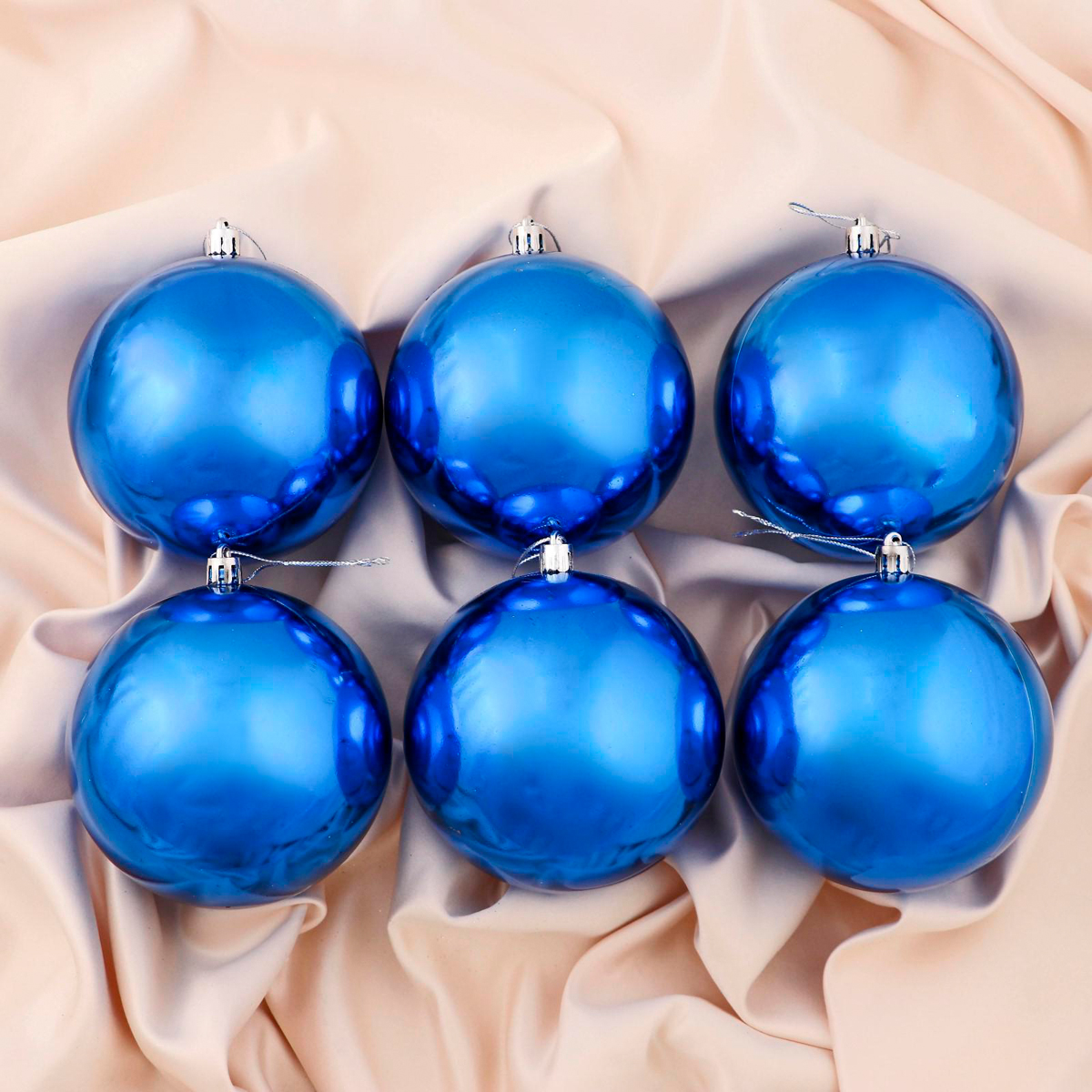 Шары новогодние d-10 см (набор 6 шт.) "глянец" синий "зимнее волшебство" 735669