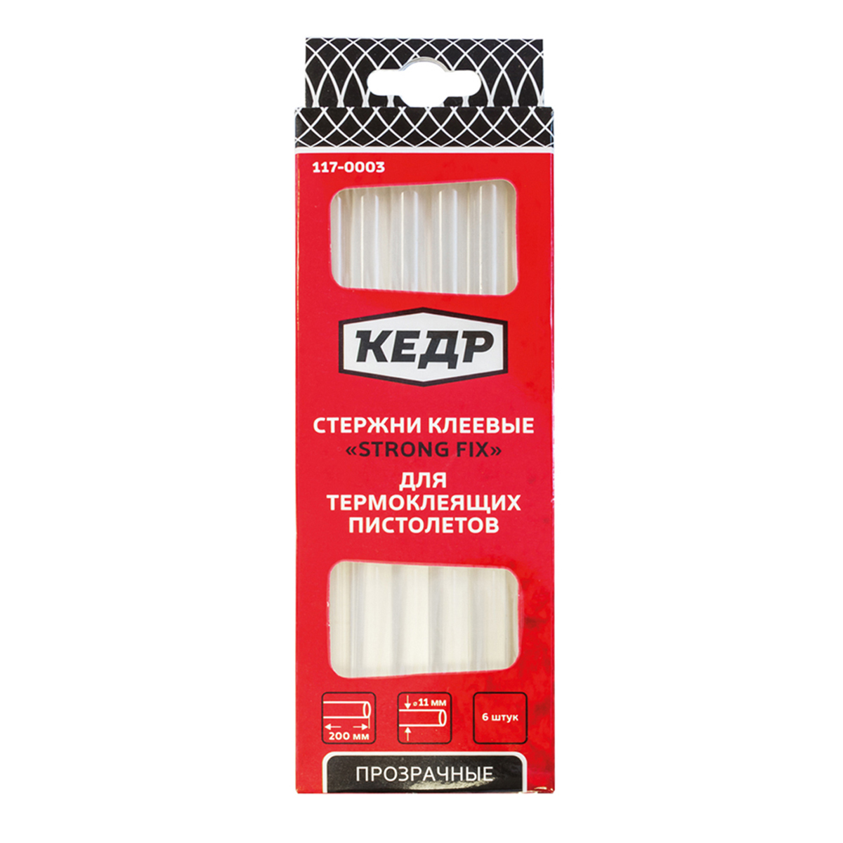 Стержни клеевые для термопистолета 11,2 х 200 мм (прозрачн.) упак. 6 шт. (1/80/160) "кедр" 117-0003