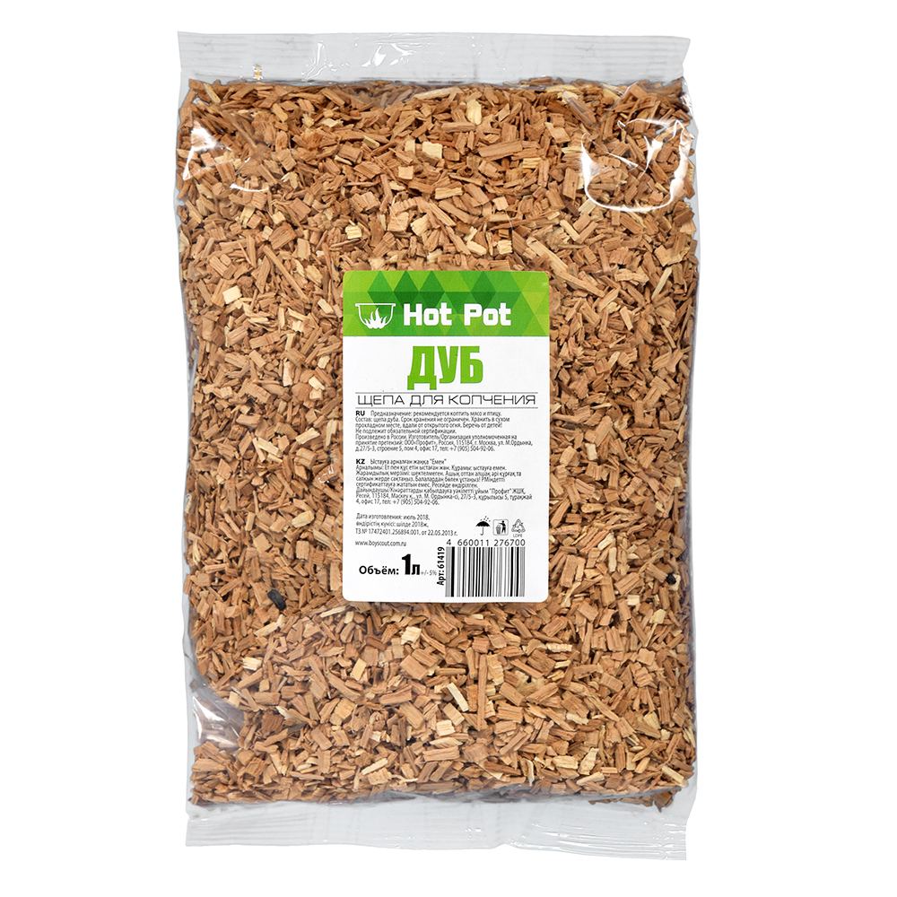 Щепа для копчения (дуб) 1 л (1/25) "hot pot" 61419