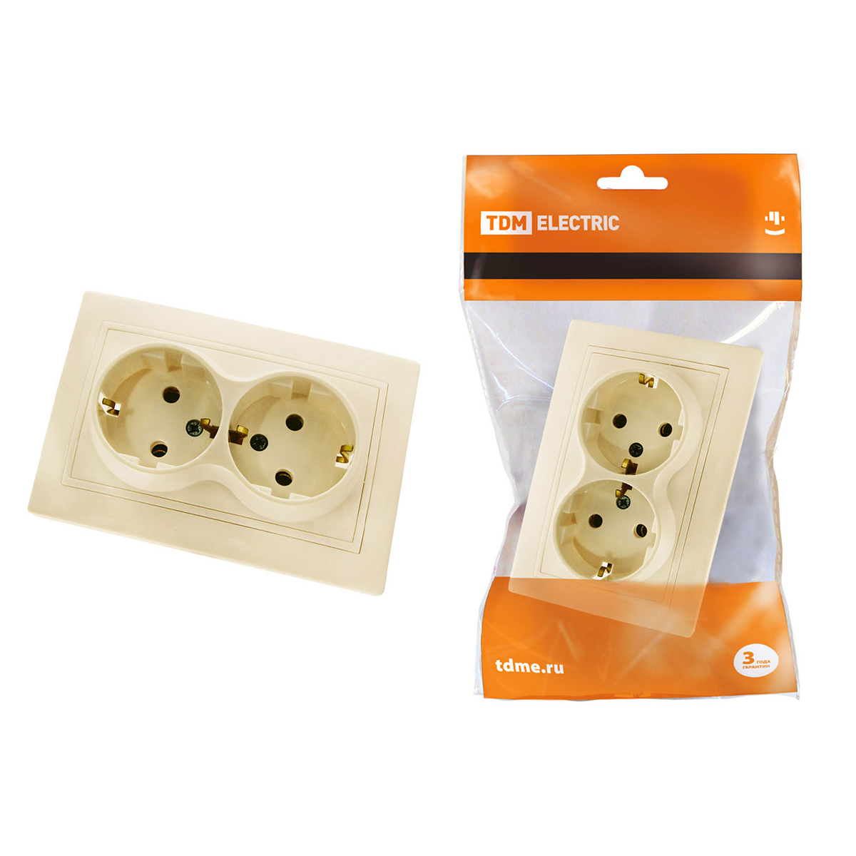 Розетка двойная с заземл. 16а 250в ip20 "таймыр" слон. кость (1/10/100) tdm sq1814-0114