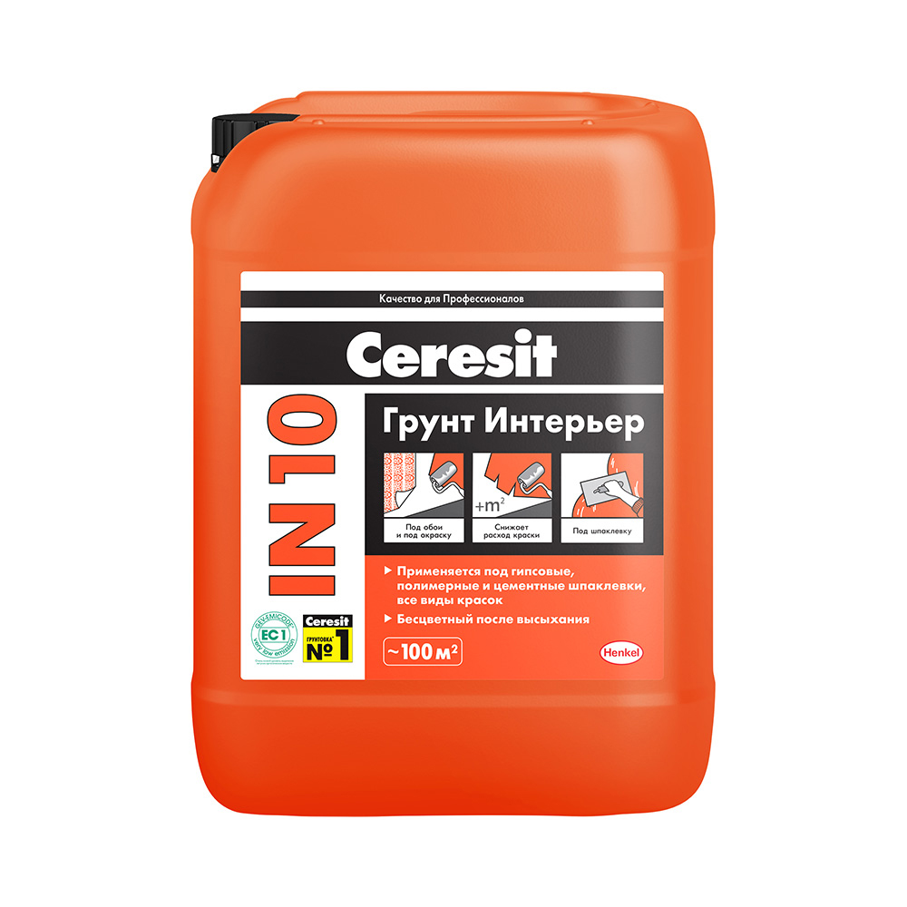 Грунтовка "интерьер"  in 10  под финишную отделку  для внутр. работ 10 л  зима (1/60) "ceresit"