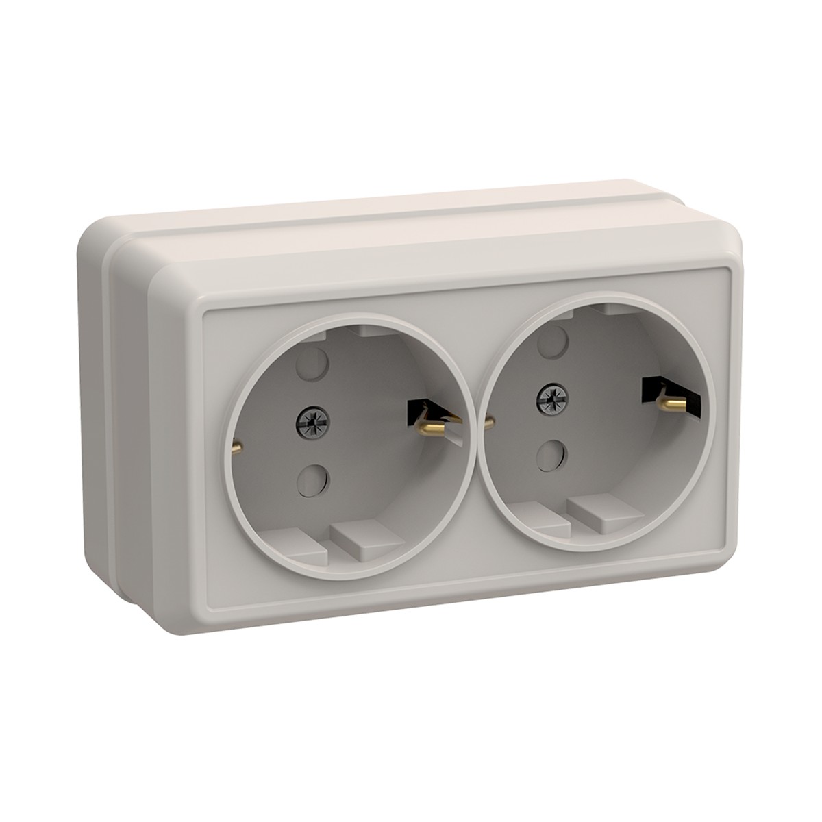 Розетка открыт. уст. "октава" 2-х местн. с заземл, с шторк. рсш22-3-окм, 16а, крем. (1/18/216) "iek"