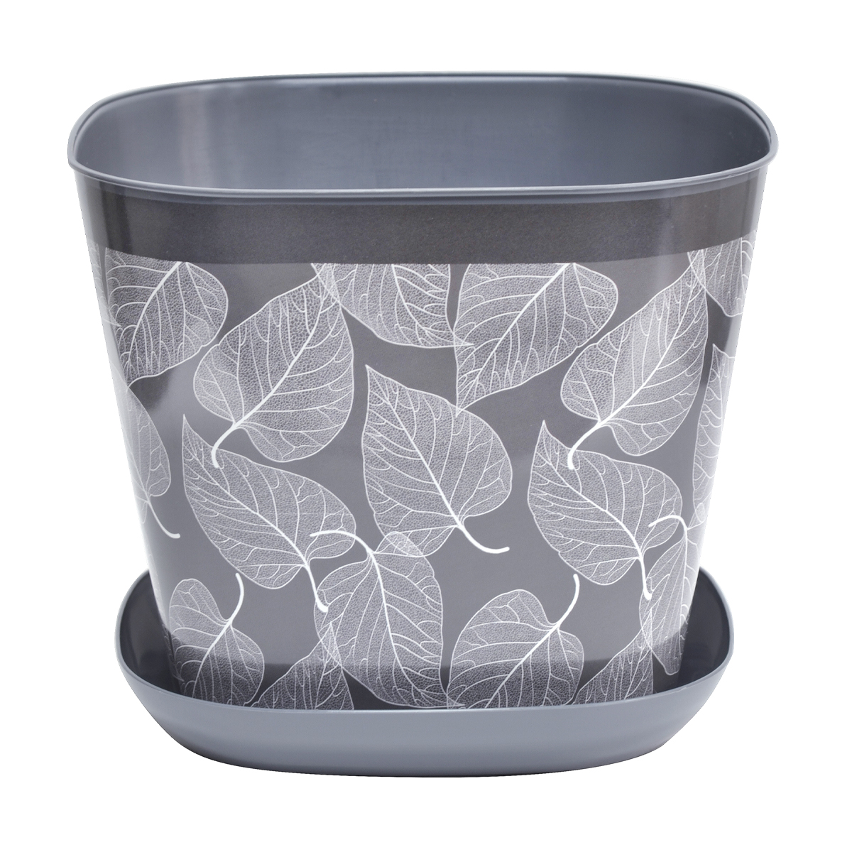 Кашпо для цветов с поддоном  квадратное "листопад" 5 л (темно-серый (1/17) "виолет"