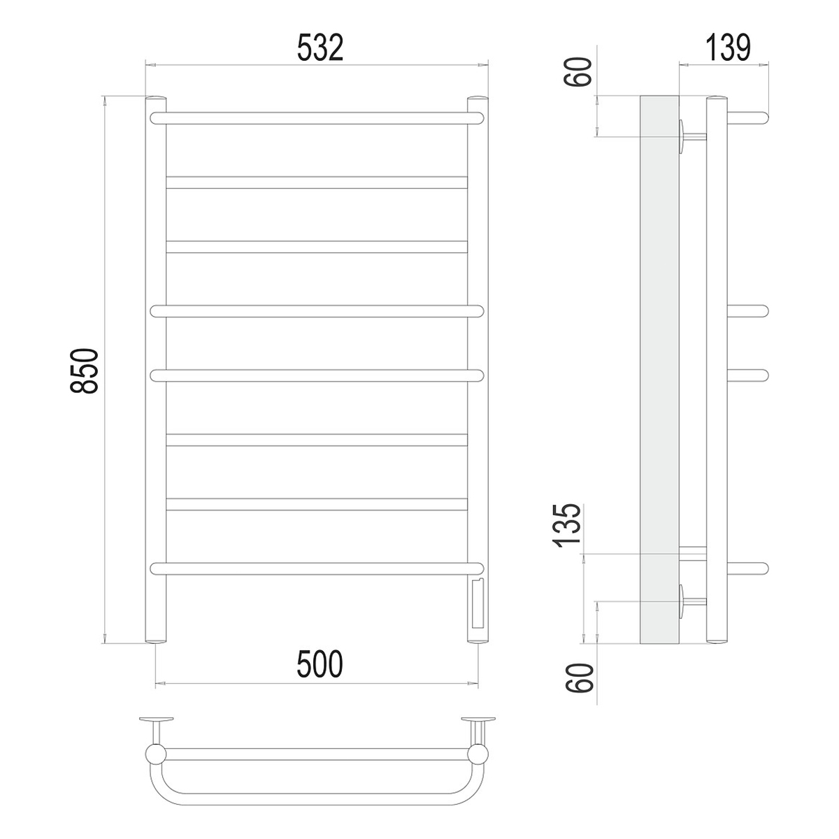Полотенцесушитель электрич. "евромикс" п8 500*850 (хром) "terminus"