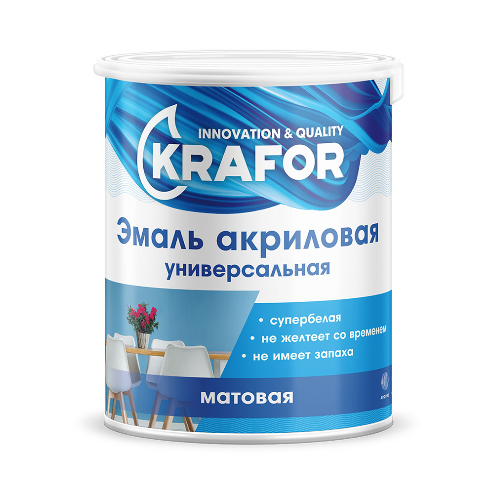 Эмаль акриловая матов. супербелая  1 кг (1/4) "krafor"