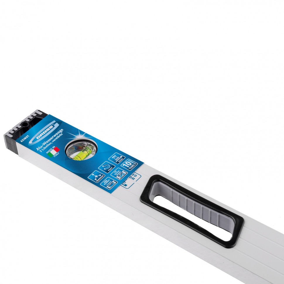 Уровень алюминиевый, 800 мм, усиленный, рукоятки, фрезерованный, 3 глазка, магнитный Gross (34371)