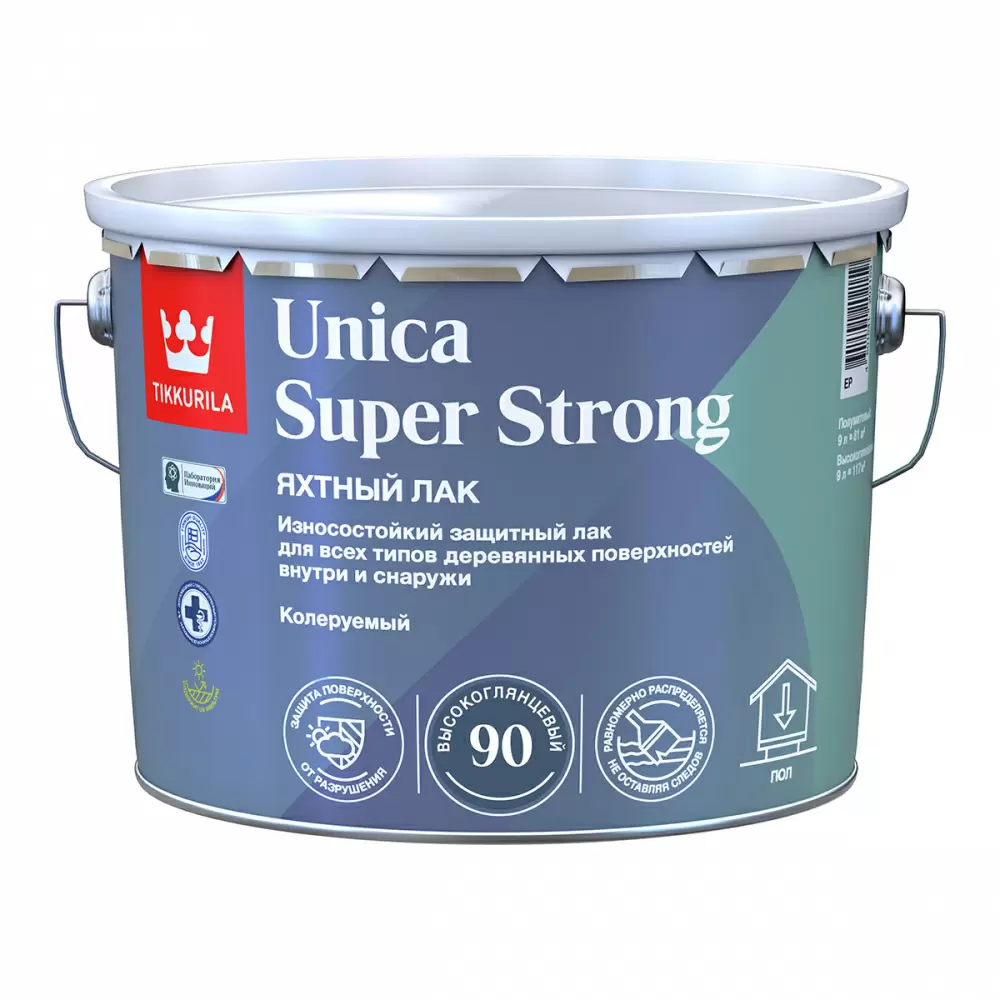 TIKKURILA UNICA SUPER STRONG EP лак универсальный износостойкий, высокоглянцевый (9л)