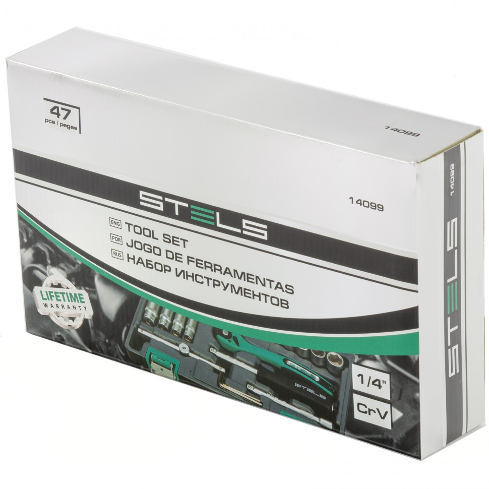 Набор инструмента, 1/4, Cr-V, S2, усиленный кейс, 47 предметов Stels (14099)