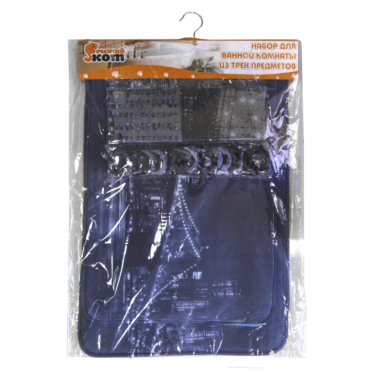Набор для ванной "бруклинский мост" (2 коврика микрофибра, штора полиэстер) (1/6) "рыжий кот"