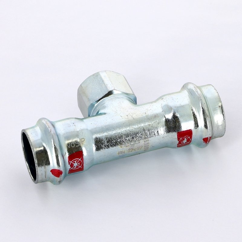 Тройник пресс-В 22x1/2"x22 оцинкованная сталь Prestabo VIEGA