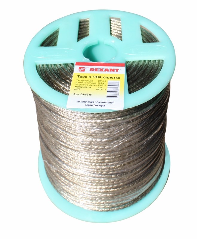 Трос стальной в пвх оплетке 3,5 мм х 200 м, прозрачный (1) "rexant" 09-5335