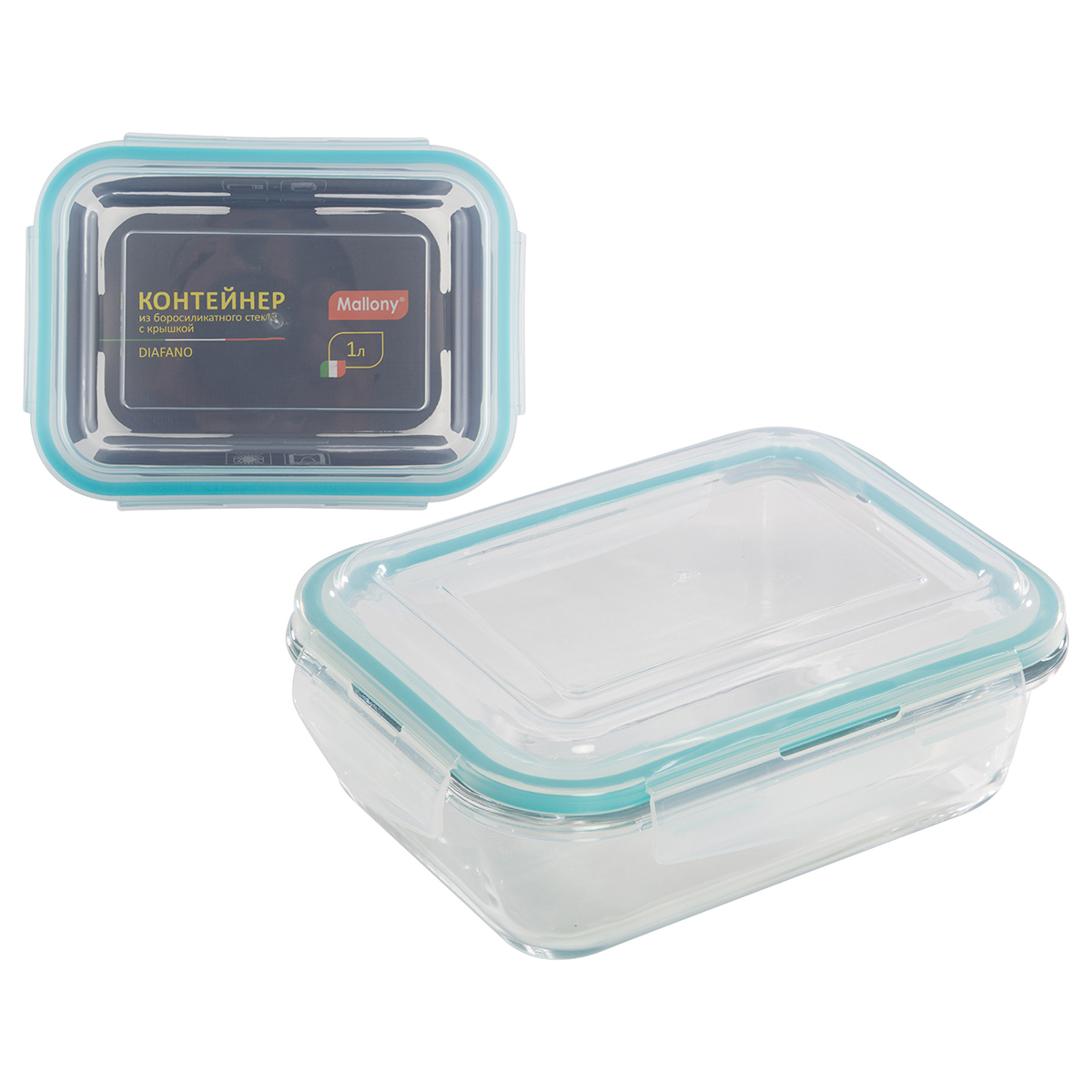 Контейнер "diafano" прямоуг. 1 л жаропрочн. стекло, пласт. крышка (1/12) "mallony"