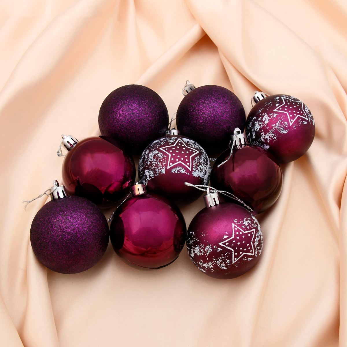 Шары новогодние d-6 см (набор 9 шт.) "звездочка" фиолетовый "зимнее волшебство" 4194795