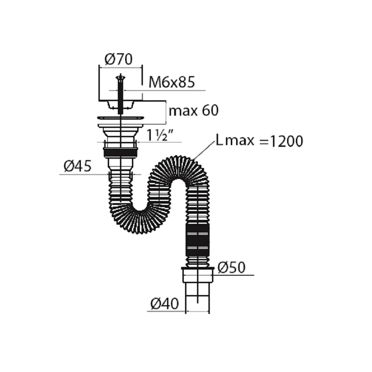Сифон гофр. "элит" с нерж. чашкой 70 мм удлин. с хомутом жесткости (1/45) "вирпласт"