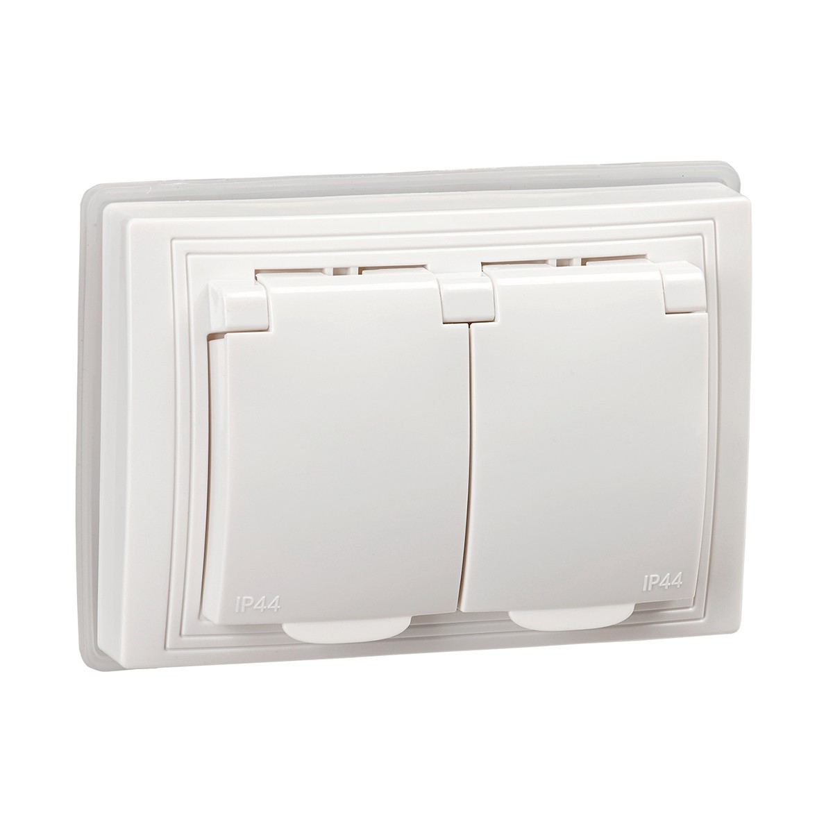 Розетка "kvarta" 2-х местн. с заземл, с шторк, с крышкой рсбш12-3-кб-44, 16а, белый (1/6/120) "iek"