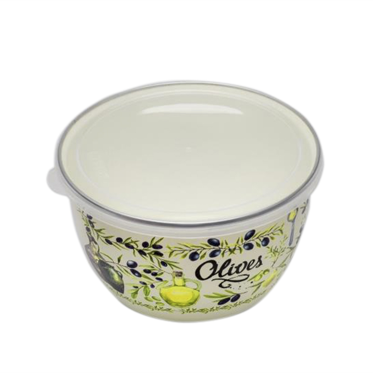Миска эмалиров. "олива" 2,45 л, 18 см пласт. крышка (1/4) "metrot"