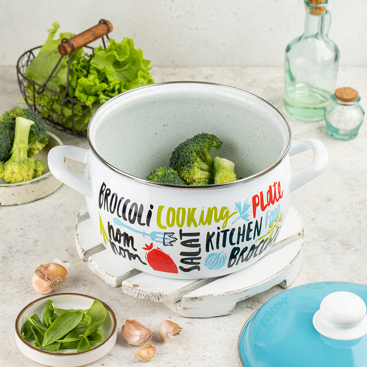 Кастрюля эмалиров. "брокколи" 5,3 л, 22 см металл. крышка (1/4) "metrot"