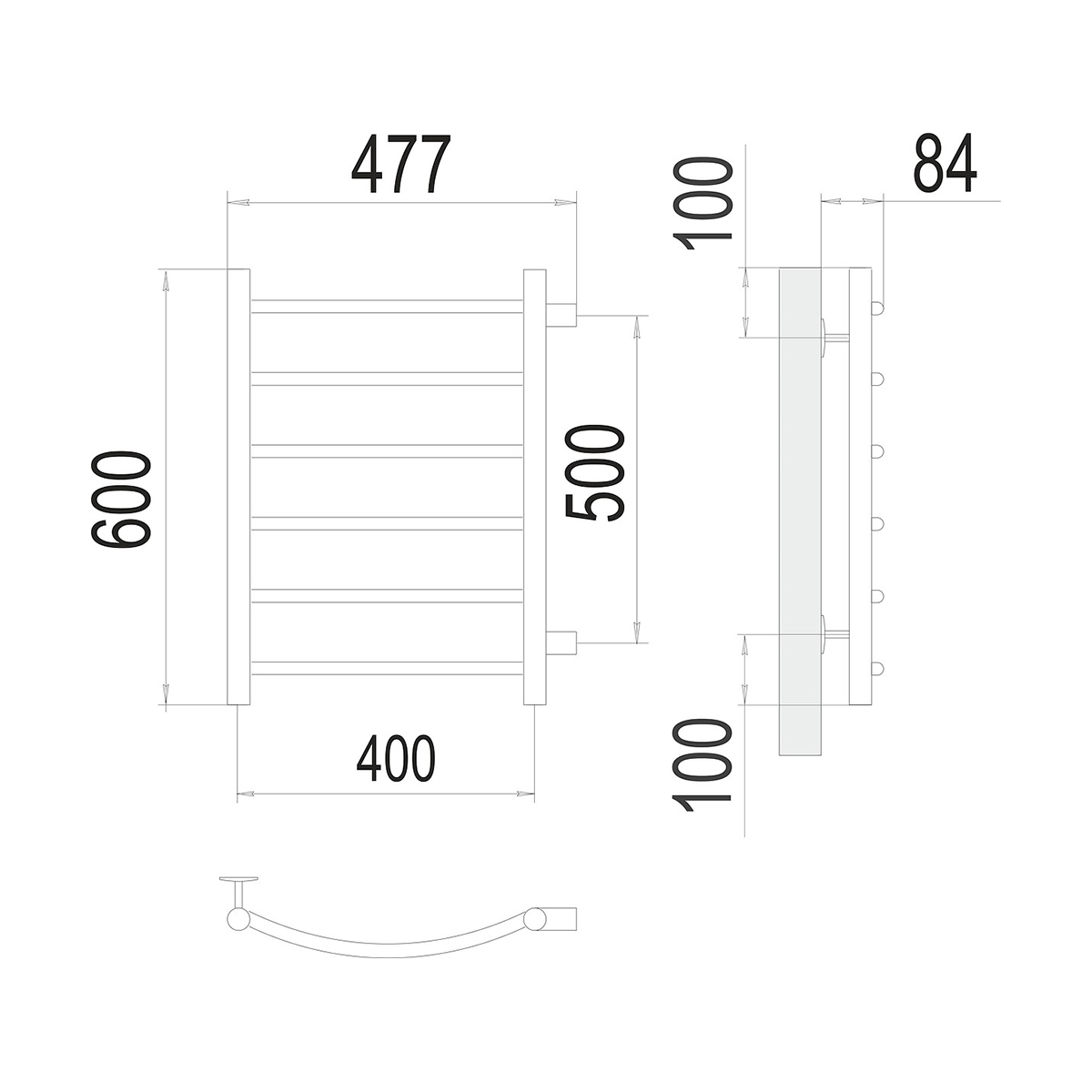 Полотенцесушитель водяной "классик" п6 400*600 боковое подключ. 500 (хром) "terminus"