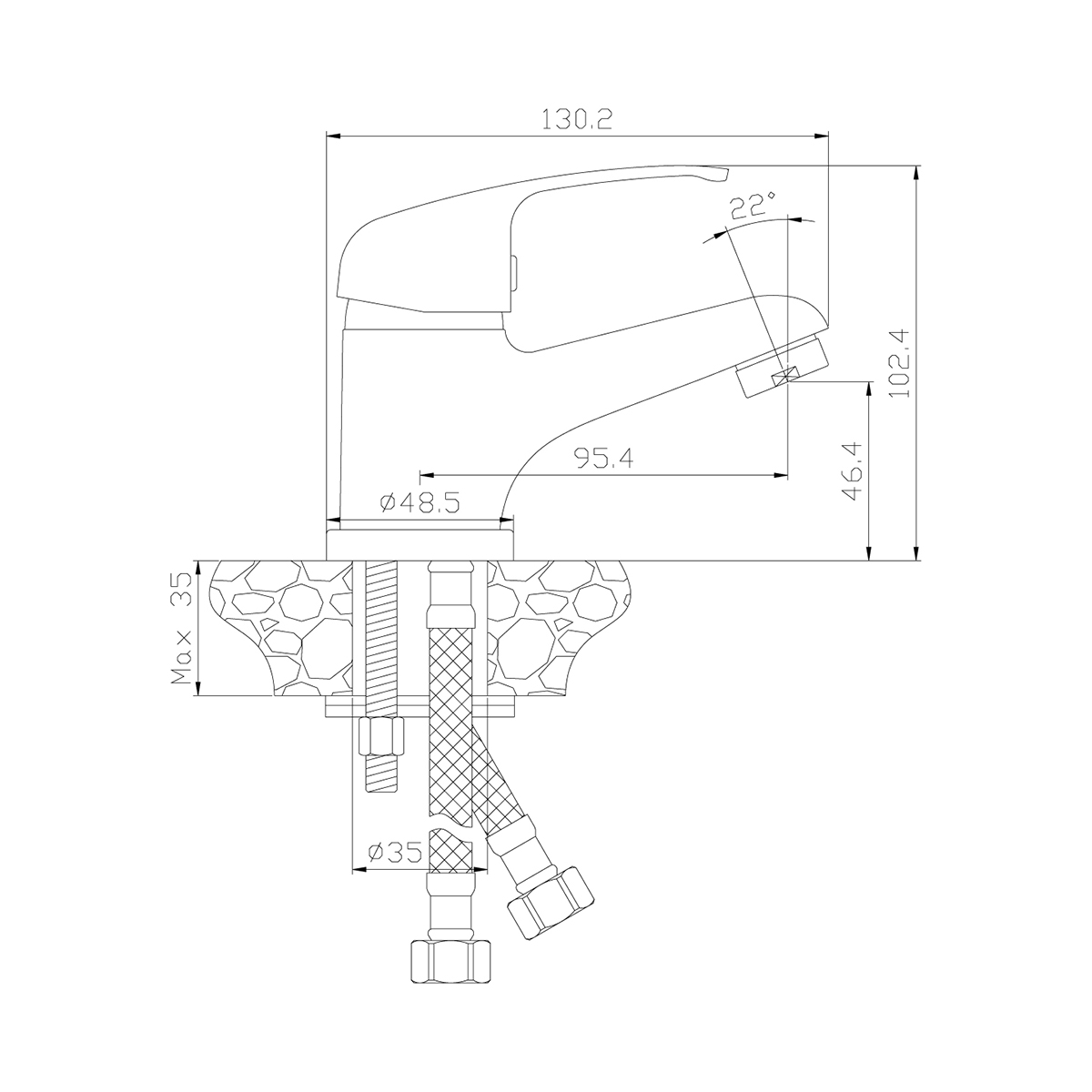 Смеситель для умывальника  y35-11  монолитный (1/12) "rossinka"