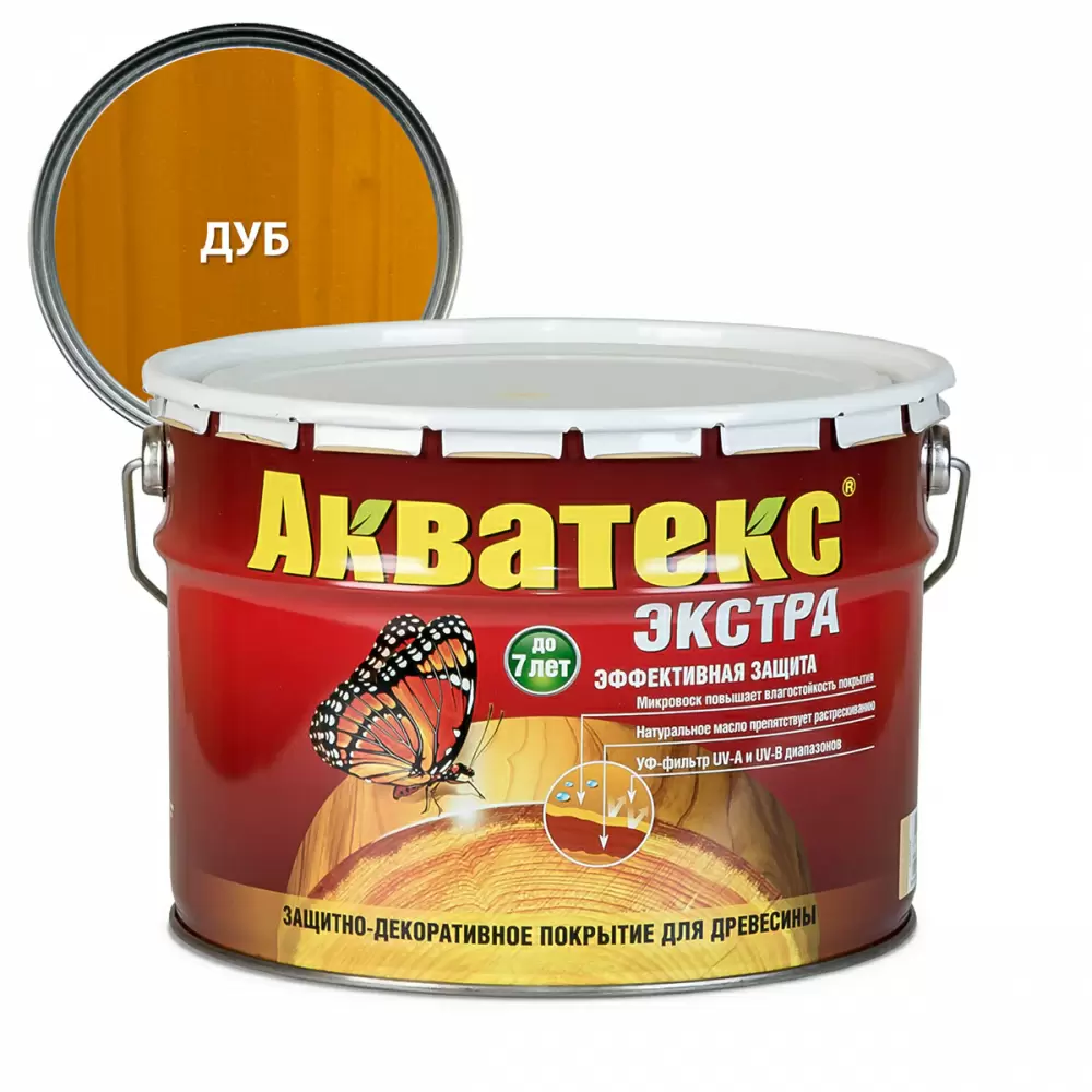 Акватекс-Экстра защитно-декоративное покрытие для древесины алкидное полуглянц, дуб (9л)