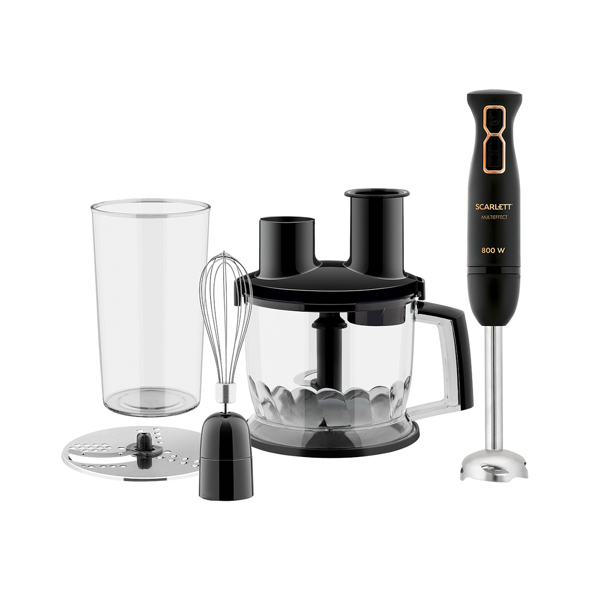 Блендер погружной sc-hb42k09  800 вт, 2 скорости (измельчитель, стакан, венчик) (1/4) "scarlett"
