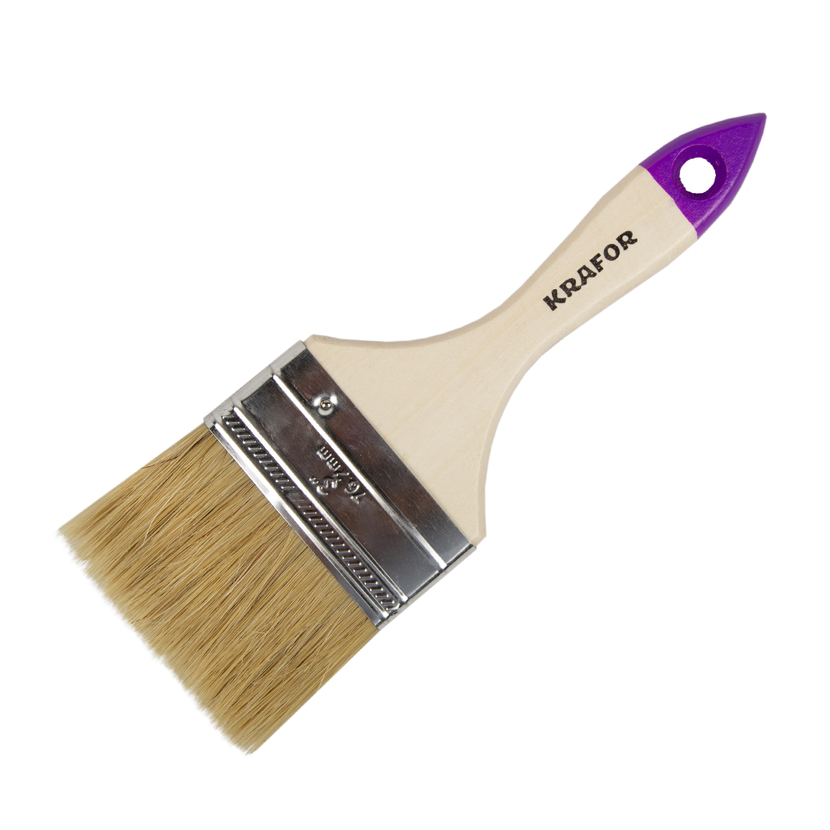 Кисть плоская  №3 /75 мм  (12/360) натур.щетина, дерев.ручка "krafor" 002-0030