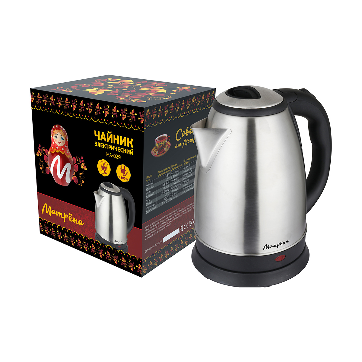 Чайник электр. "матрёна" ma-029 1,8 л (1/12) сталь