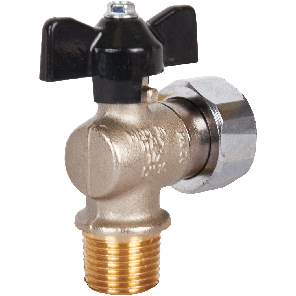 Кран шаровый STOUT ВН 1/2" x 3/4" угловой с накидной гайкой бабочка