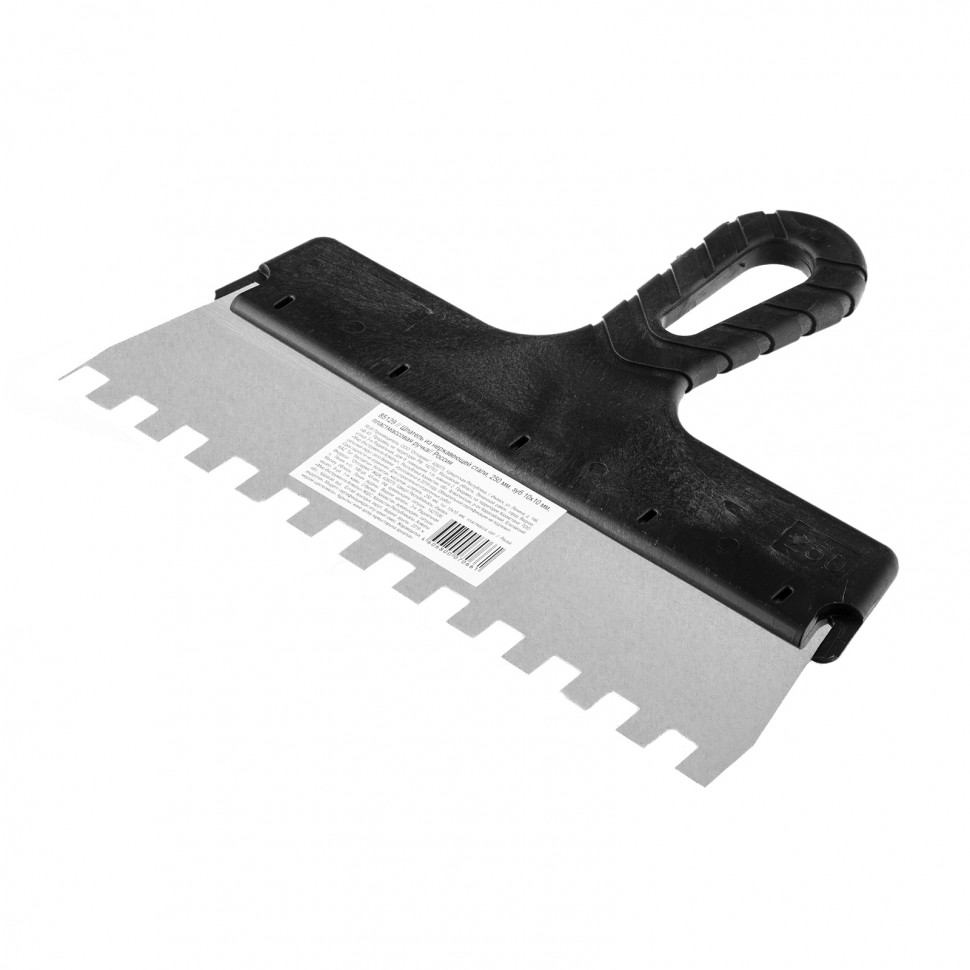 Шпатель из нержавеющей стали, 250 мм, зуб 10 х 10 мм, пластмассовая ручка Sparta (85129)