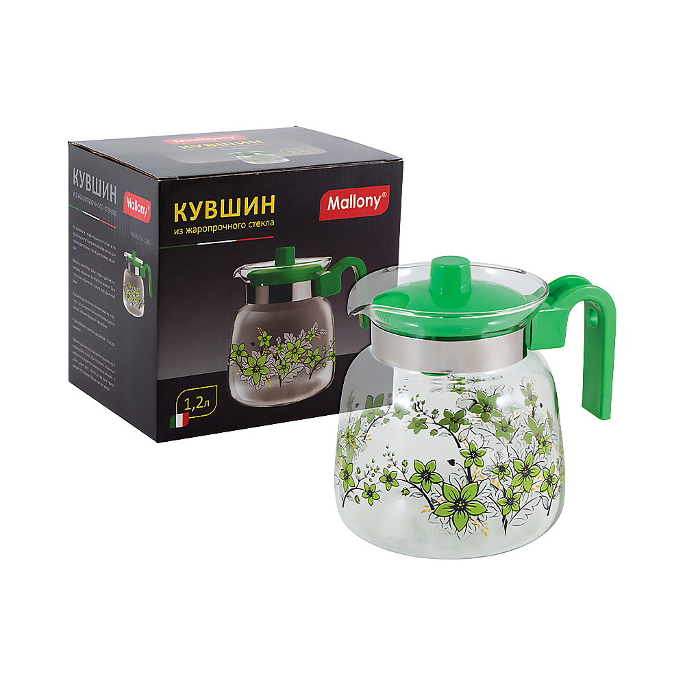 Кувшин стекл. 1,2 л пласт. ручка (1/12) "mallony"
